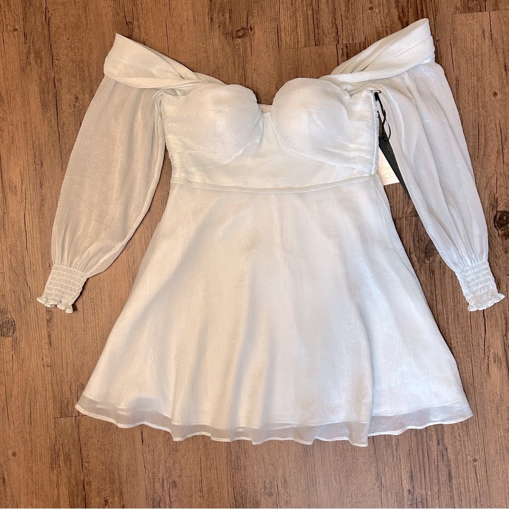 House Of Harlow 1960 NWT Off Shoulder Sheer Sleeve Burna Mini Dress - Picture 4 of 13